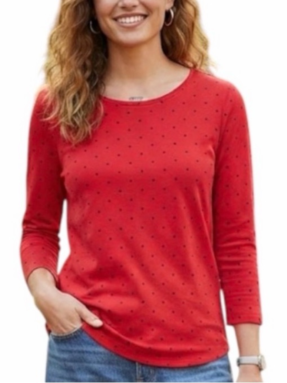 NWT OLD NAVY Twist Back Top With Polka Dot Print & Long Sleeves Red Size Medium